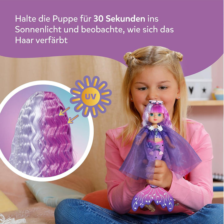 Baby Born Glam Up Aura, Meerjungfrau mit Langen blauen Haaren mit UV-Farbeffekt, zum Stylen mit Stof