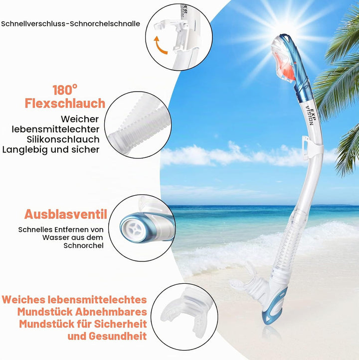 Trockenschnorchel-Set, Pano 3-Fenster-Schnorchelmaske, Anti-Fog-Taucherbrille und Schnorchel, profes