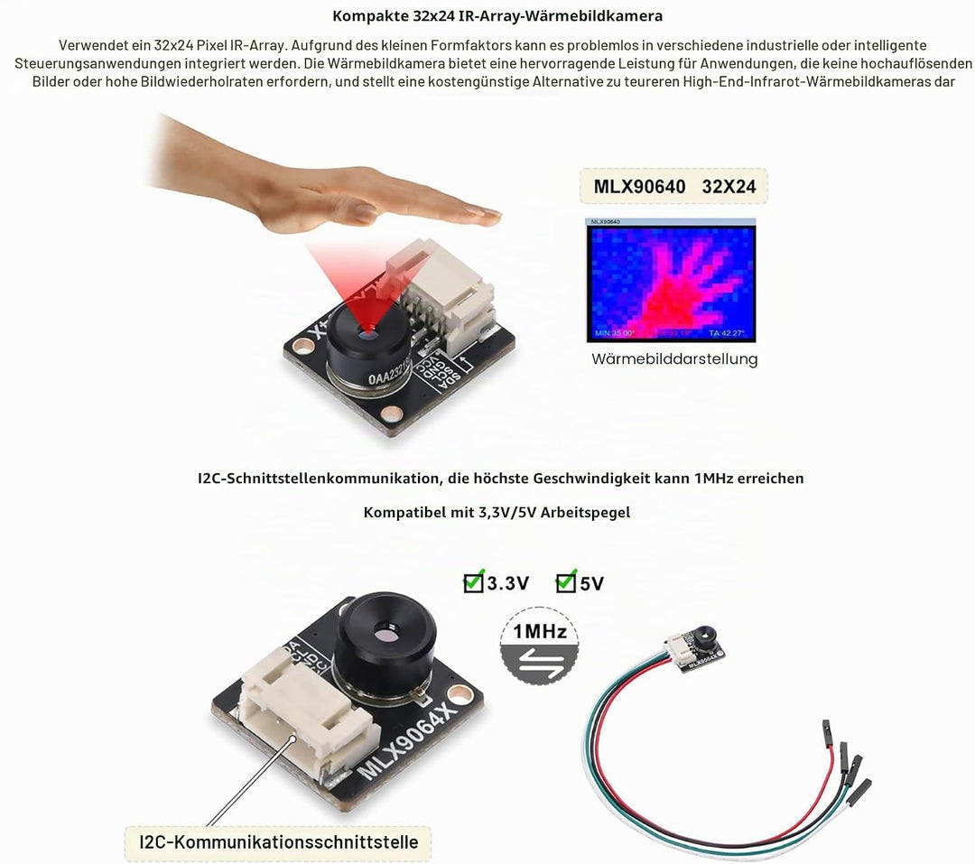 MLX90640 IR Array Thermal Imaging Camera Module for Raspberry Pi, 32 x 24 Pixels, 110° Field of View