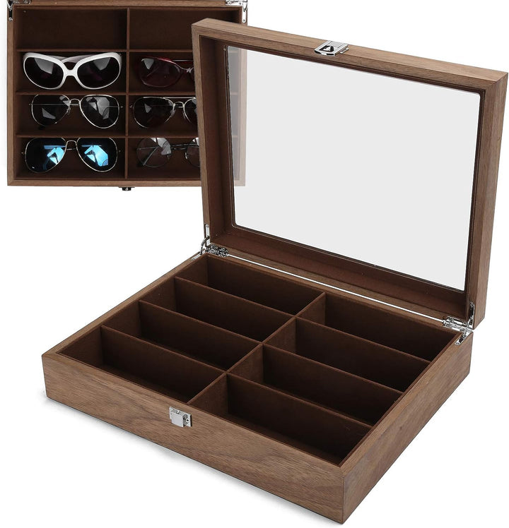 Zyyini Brillenbox zur Aufbewahrung 8 Brillen, 13,4 x 10,4 x 3,1 Zoll Sonnenbrillen Präsentation Bril