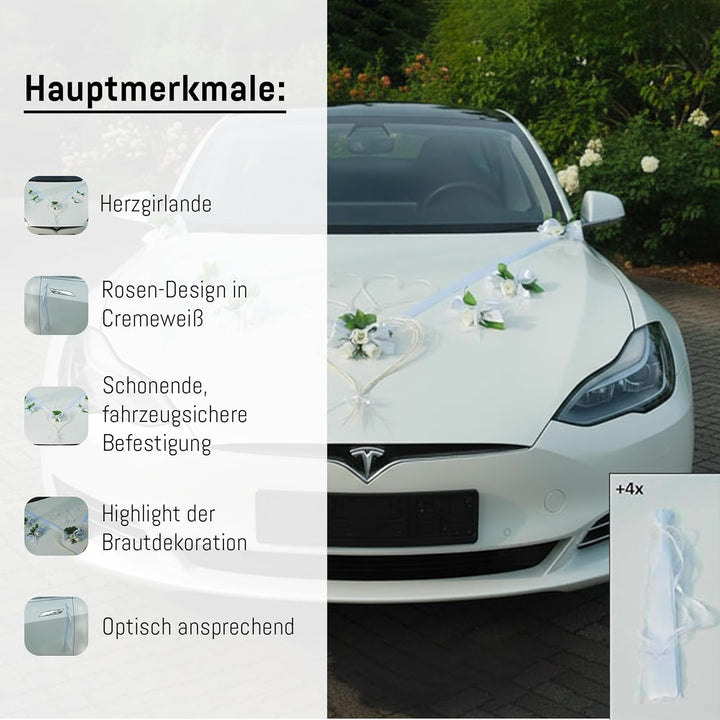LIEBESHERZEN Braut Paar Rose Deko Dekoration Autoschmuck Hochzeit Car Auto Wedding Deko Girlande PKW