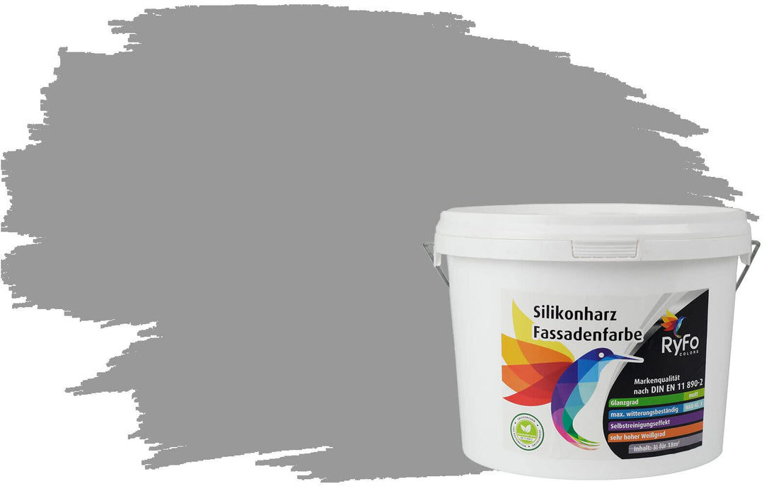 RyFo Colors Silikonharz Fassadenfarbe Lotuseffekt Trend Elefantengrau 3l - bunte Fassadenfarbe, weit