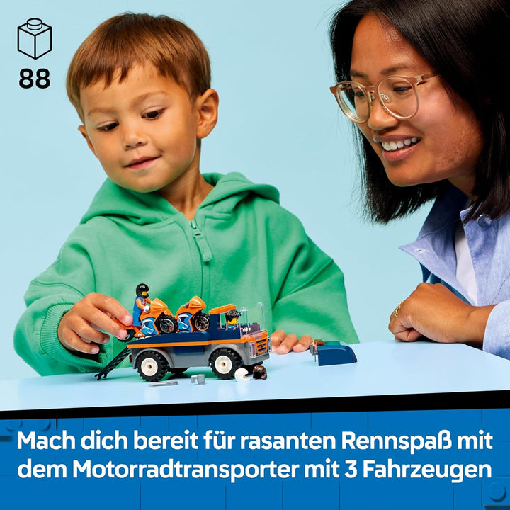 LEGO City Motorradtransporter - Spielzeug zur Förderung der Feinmotorik mit Transporter, 2 Motorräde