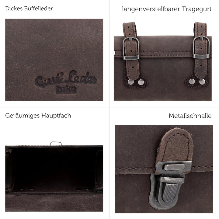 Gusti Satteltasche Leder – Wolfgang L. – Kleine Fahrradtasche Leder für Sattel, Lenker oder Gepäcktr