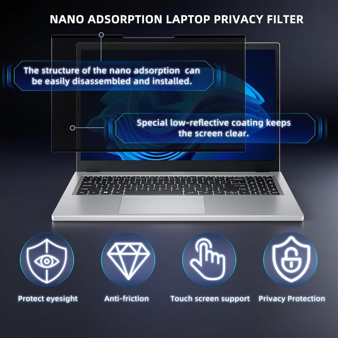Nano-Adsorption Blickschutzfilter für 13.3 Zoll Laptop 16:10, Abnehmbarer Sichtschutzfolie, Anti Bla