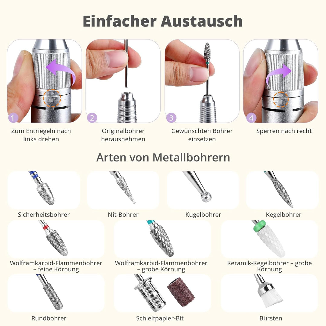 Nagelfräser für Gelnägel 45000 U/MIn, Professionell Fräser Nägel Elektrische Nagelfeile mit Fusspeda
