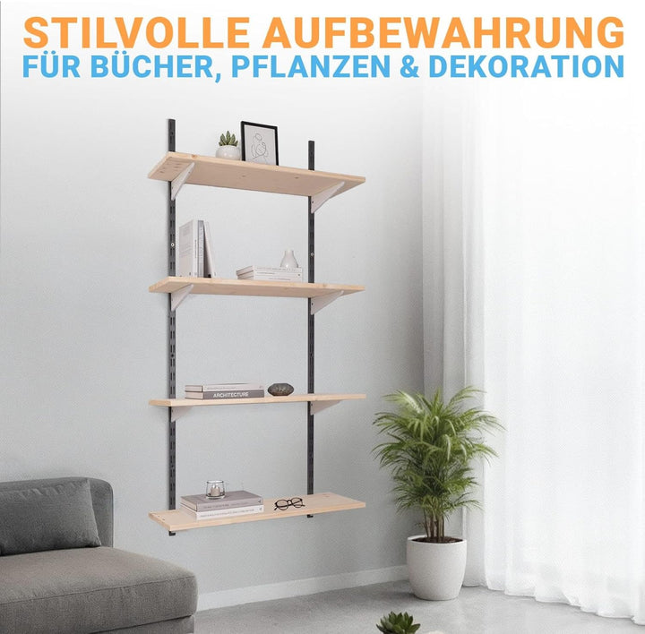Wandregal Bausatz mit Boden · Höhe: 150 cm · 2 Ebenen in 80 x 40 cm (B x T) · Farbe: schwarz/weiss ·