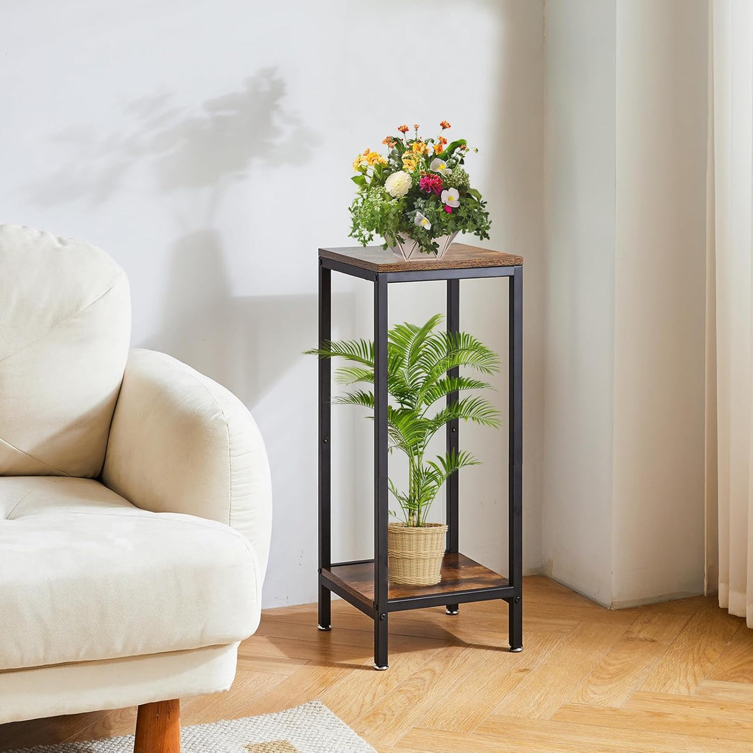 IBUYKE 2 Etagen Pflanzenregal Blumenständer, 76cm Hoch Holz Pflanzenständer, Modern Quadratische Blu
