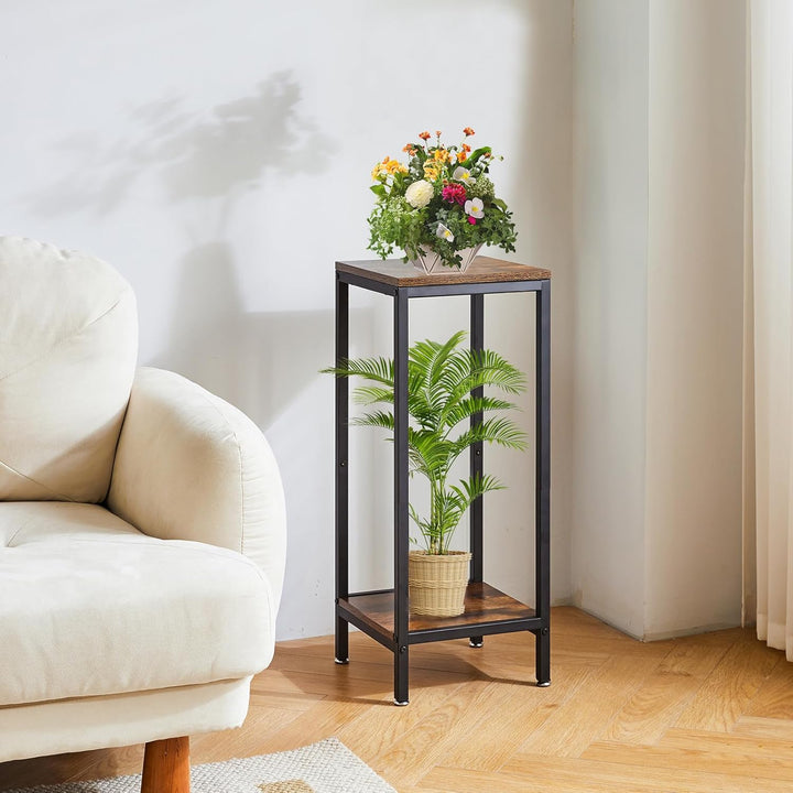 IBUYKE 2 Etagen Pflanzenregal Blumenständer, 76cm Hoch Holz Pflanzenständer, Modern Quadratische Blu