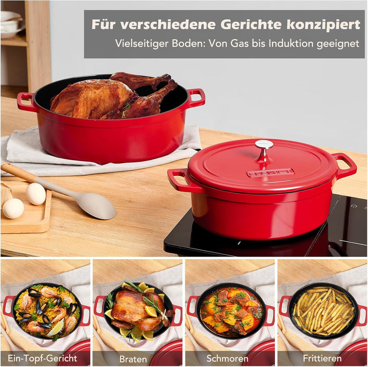 Bräter Oval mit Deckel gross Schmortopf Induktion 31 cm 6,3 L Brot Backen Dutch Oven Stil, leichter
