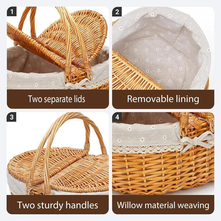 Picknickkorb,weidenkorb,Picnic Basket,Korb mit Deckel,Handgefertigt, geeignet für Camping, Picknicks