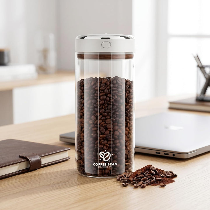 Kaffeebohnen Aufbewahrung 1700ml Vakuum Kaffeedose – Luftdichter Glasbehälter mit Datumsanzeiger für