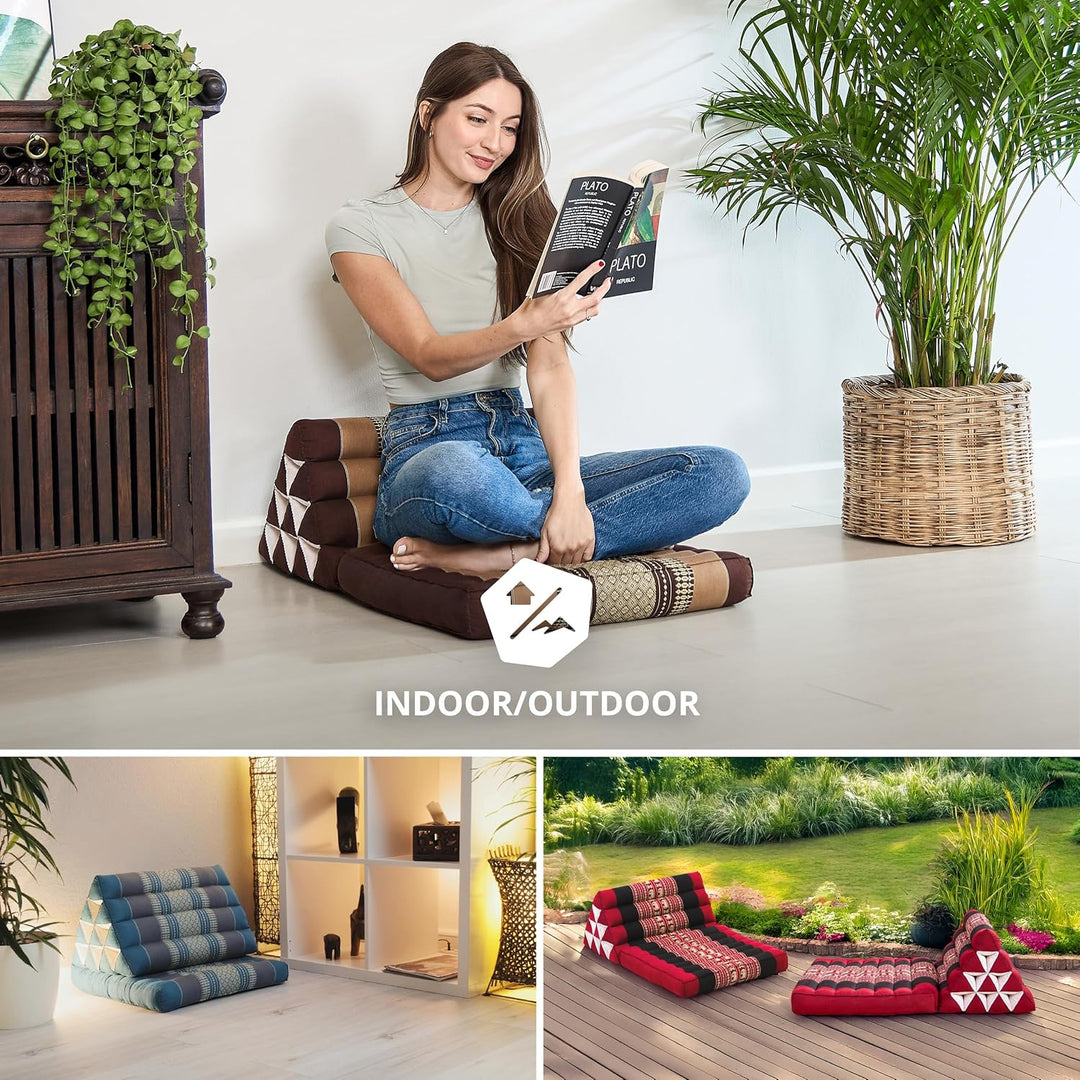 livasia Thaikissen mit 1 Auflage, Dreieckskissen mit Sitzkissen, Keilkissen mit Kapok, Rückenkissen