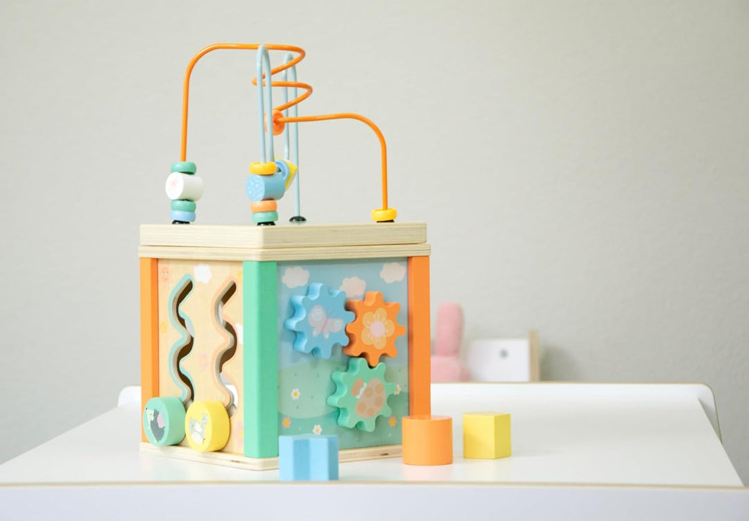 small foot Motorikwürfel Pastell, Motorikspielzeug für Kleinkinder, bespielbar von fünf Seiten, ab 1