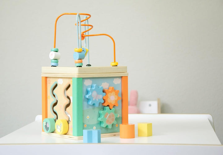 small foot Motorikwürfel Pastell, Motorikspielzeug für Kleinkinder, bespielbar von fünf Seiten, ab 1