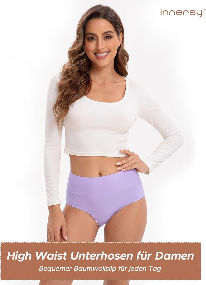 INNERSY Unterhosen Damen Baumwolle Stretch Slips Hohe Taille Weiche Unterwäsche Frauen 5er Pack S Fr