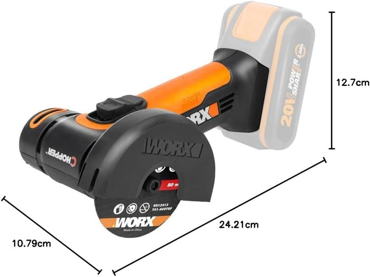 WORX WX801.9 Mini Akku-Winkelschleifer Chopper 20V - Kompakter Schleifer mit schmalem Körper, zum Sc