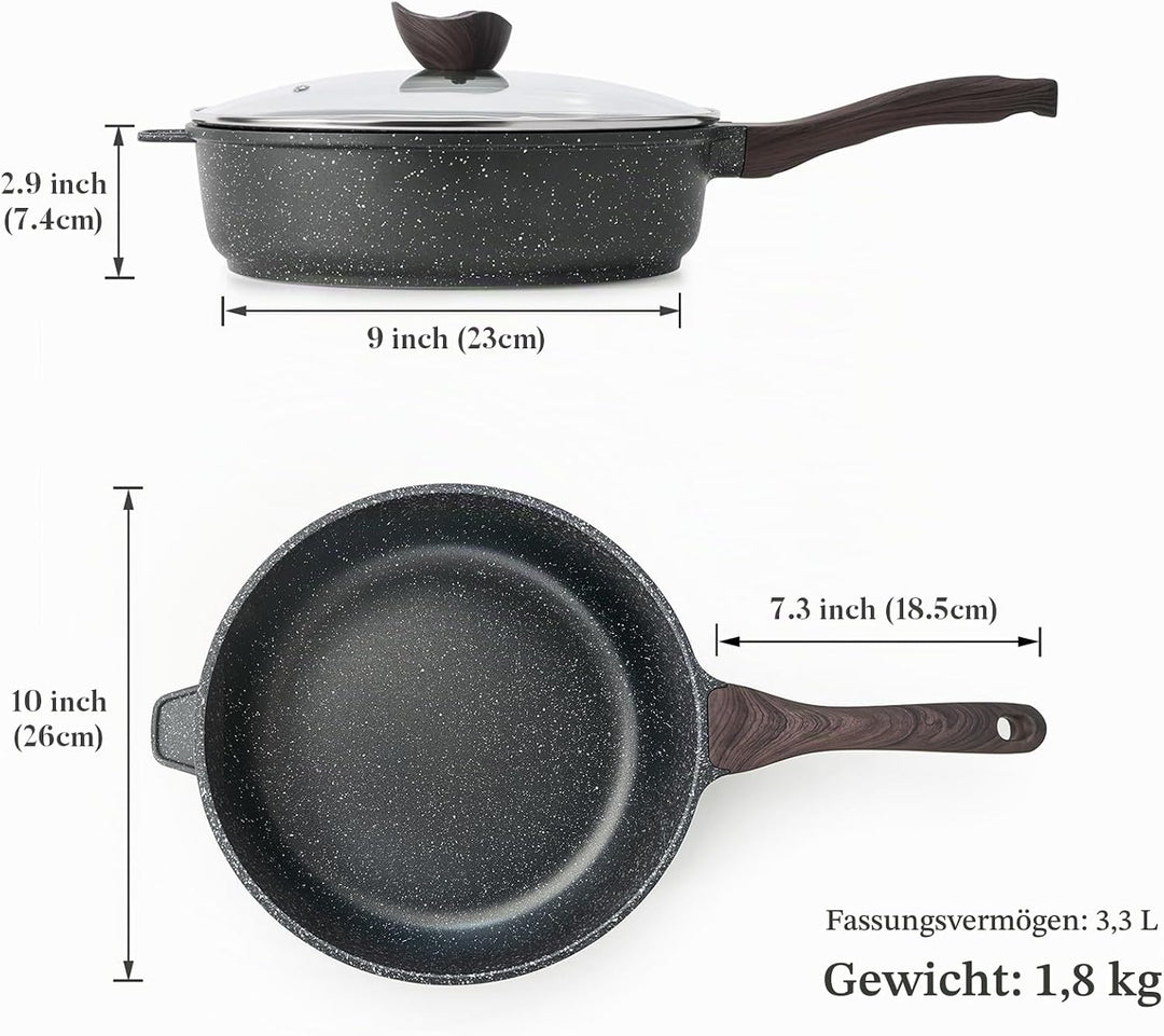 Kordisen Antihaft Tiefe Bratpfanne mit Deckel, 26 cm Granitbeschichtung Pfanne, Induktion Kompatibel