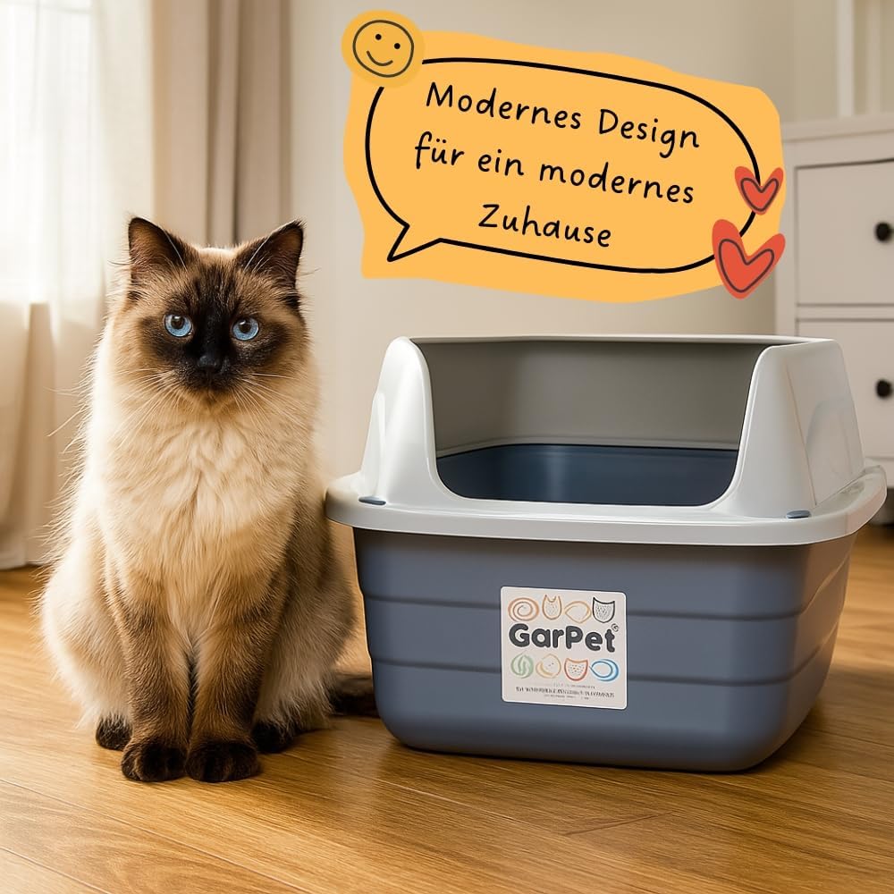 GarPet XXL Extra hohe Katzentoilette offene Katzenklo mit hohem Rand Jumbo Schalentoilette gross ohn