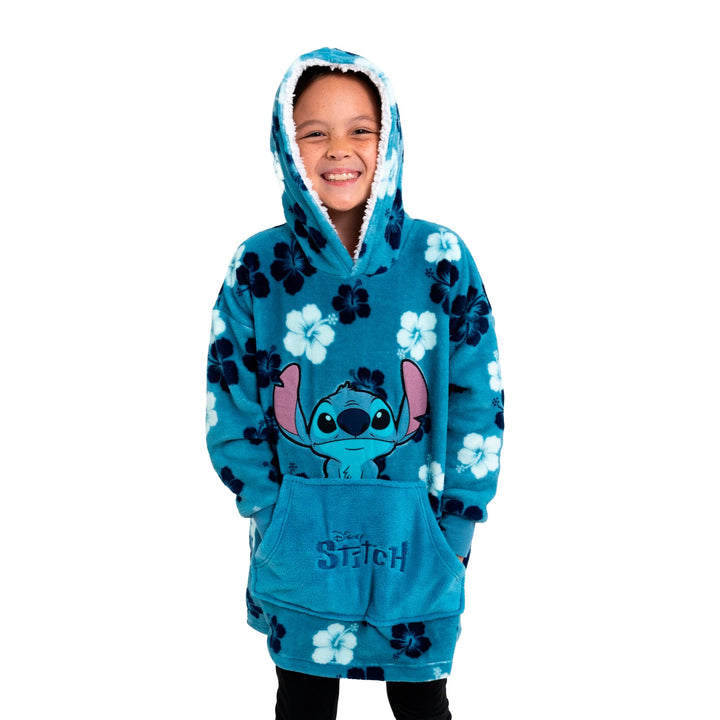 United Labels Disney Lilo & Stitch Oversize Hoodie Decke mit Ärmeln und Kapuze für Mädchen, Blau, Ku