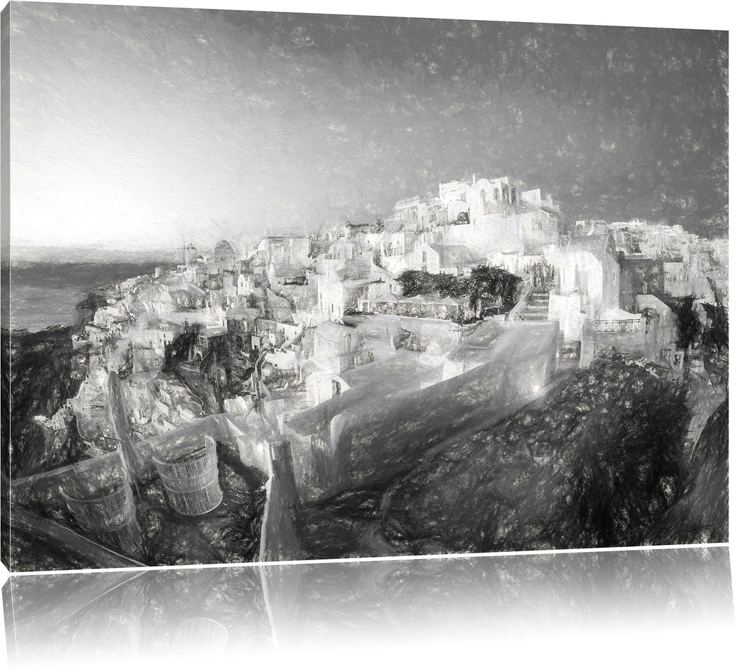 Pixxprint Oia Dorf Santorin als Leinwandbild/Grösse: 100x70 cm/Wandbild/Kunstdruck/fertig bespannt,