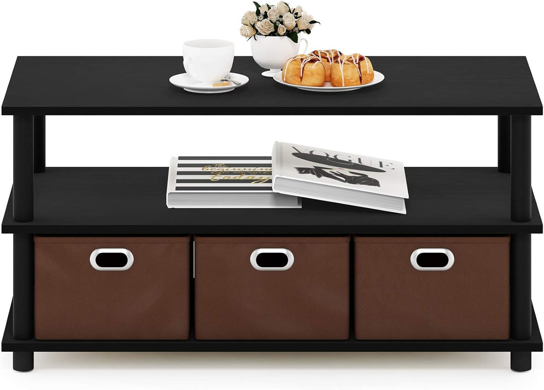 FURINNO Gruen Bücherregal, 3 Etagen, Schwarz, Schwarz