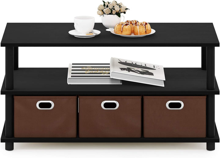 FURINNO Gruen Bücherregal, 3 Etagen, Schwarz, Schwarz