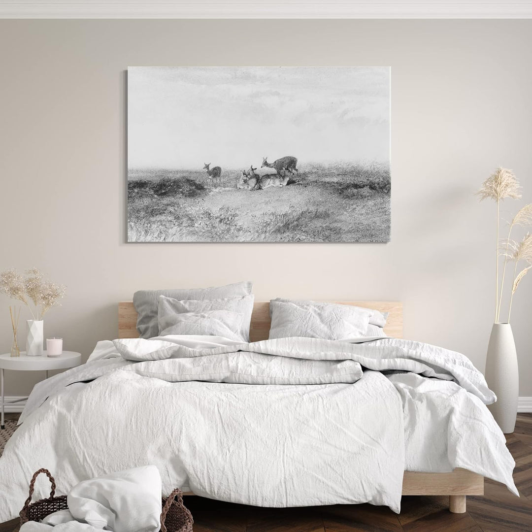 Printed Paintings Leinwand (80x60cm): Karl Bodmer - Hirsch in Einer Landschaft 80x60 cm, 80x60 cm