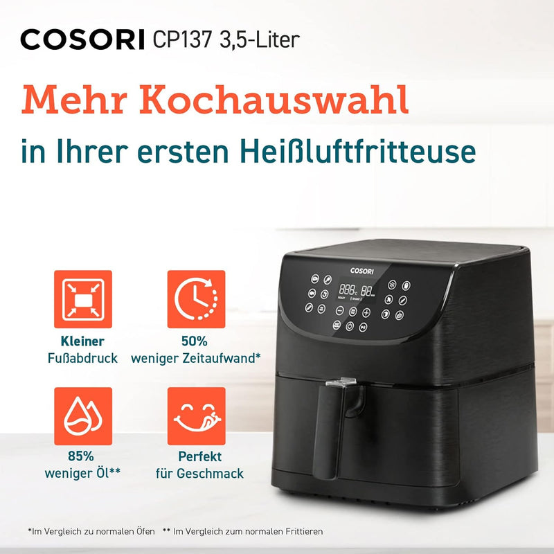 COSORI Heissluftfritteuse 3,5L, Heissluftfriteuse Ohne ÖL mit 13 Programmen, 1500W, Airfryer XL für