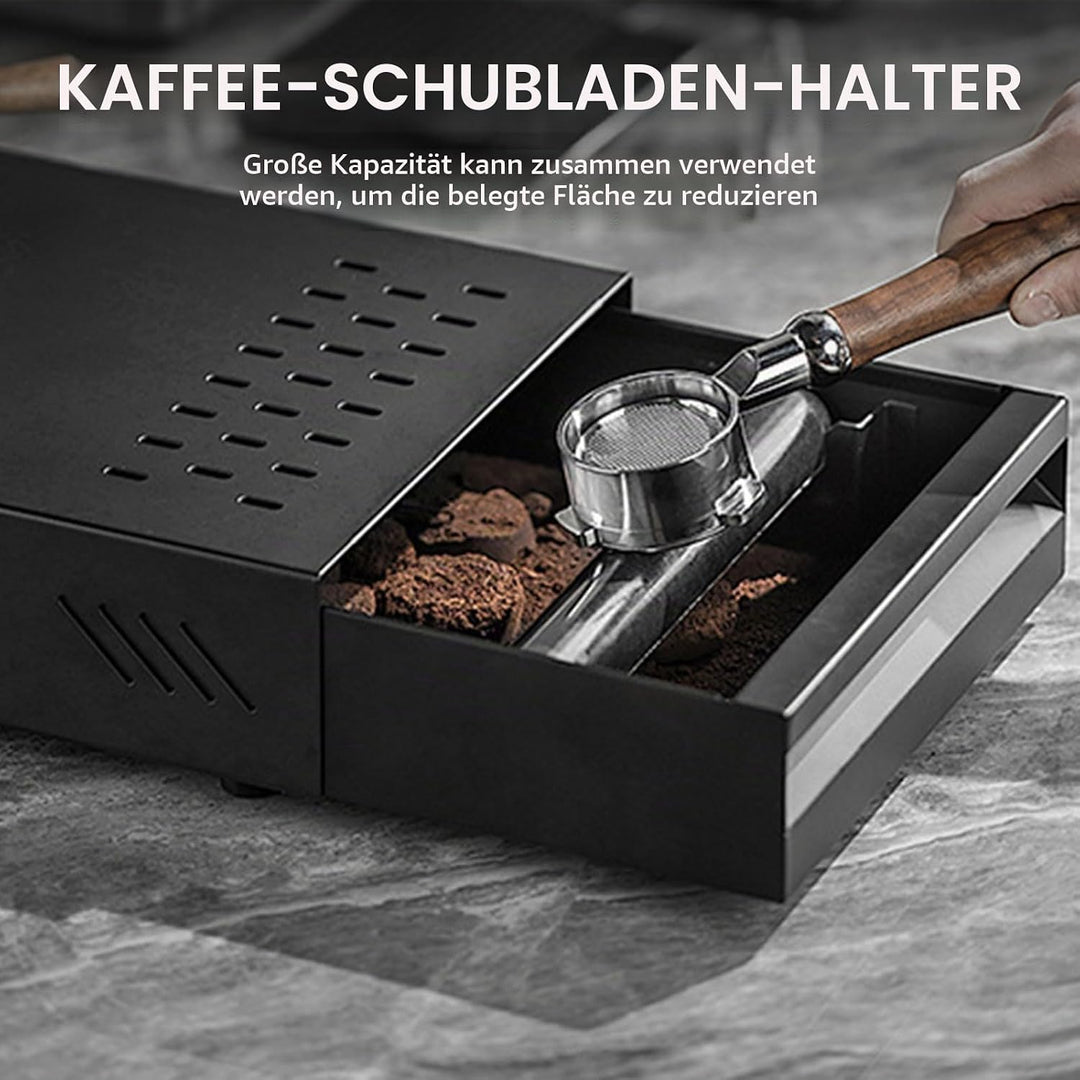Espresso Abklopfbehälter mit Schublade – Edelstahl Knock Box mit Gummistange &amp; Anti-Rutsch-Füssen, S