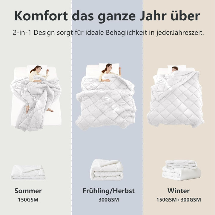 WAVVE Bettdecke 135x200 4 Jahreszeiten 2 teilig - Ganzjahresdecke 135x200cm 300gsm+ Sommerdecke 135