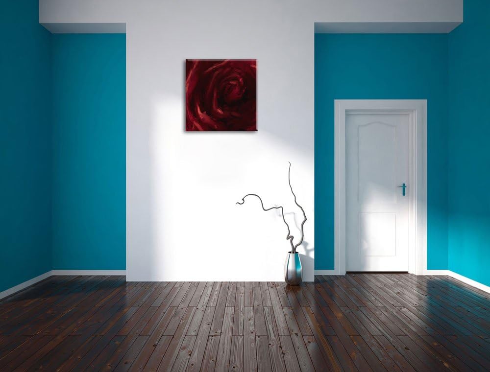 Rote Rose Pinsel Effekt, Format: 70x70 auf Leinwand, XXL riesige Bilder fertig gerahmt mit Keilrahme