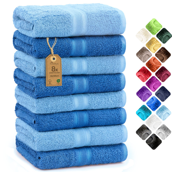 NatureMark NM-HT0842 Frottier Handtücher, 8-er Pack, 50 x 100 cm, 100% Baumwolle (Royalblau/Hellblau