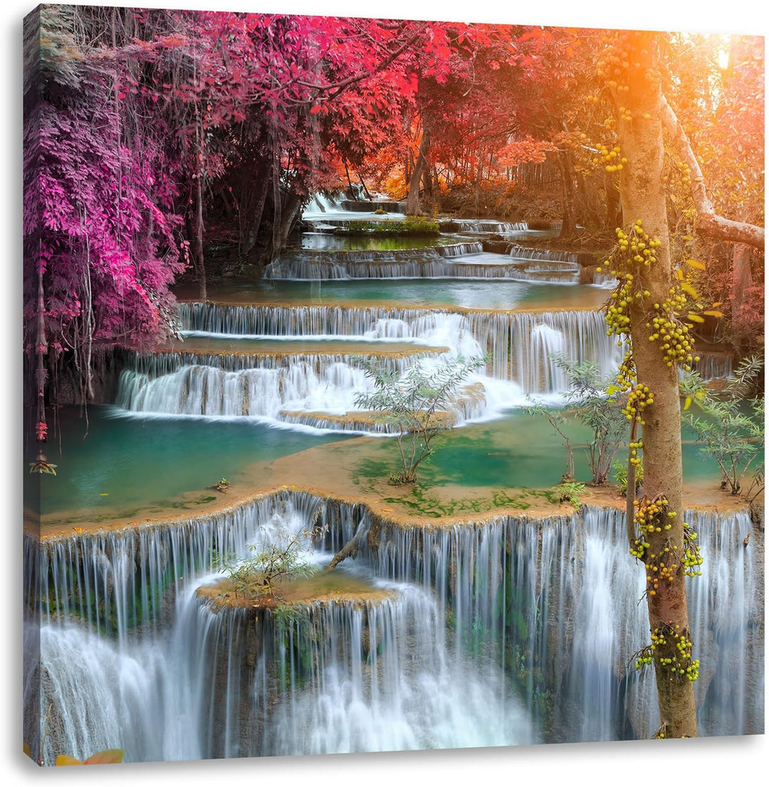 Pixxprint Wasserfall im Regenwald als Leinwandbild/Grösse: 70x70 cm/Wandbild/Kunstdruck/fertig bespa