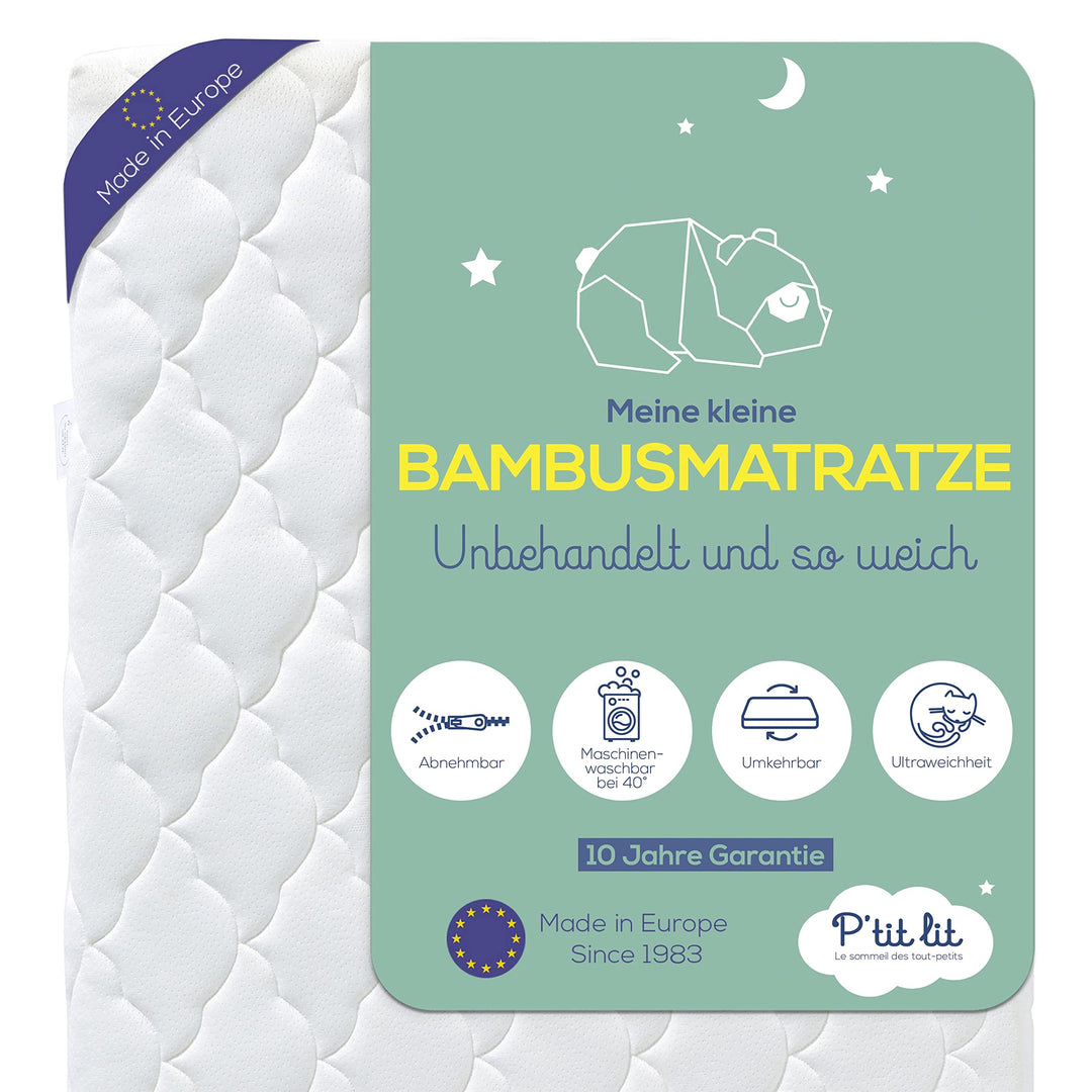 P'tit Lit - Babymatratze aus Bambus - 70x140 cm - Weiche und saugfähige Viskose - Ohne chemische Beh