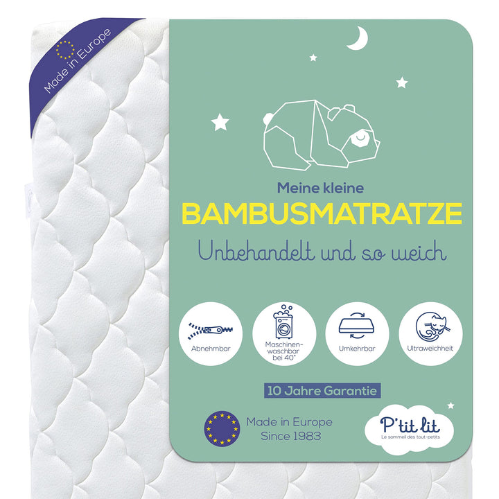 P'tit Lit - Babymatratze aus Bambus - 70x140 cm - Weiche und saugfähige Viskose - Ohne chemische Beh