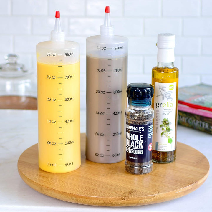 Youngever 4 Stück 1000ML Kunststoff Quetschflasche, Mehrweg Sossenflaschen Plastik, Squeeze Flasche,