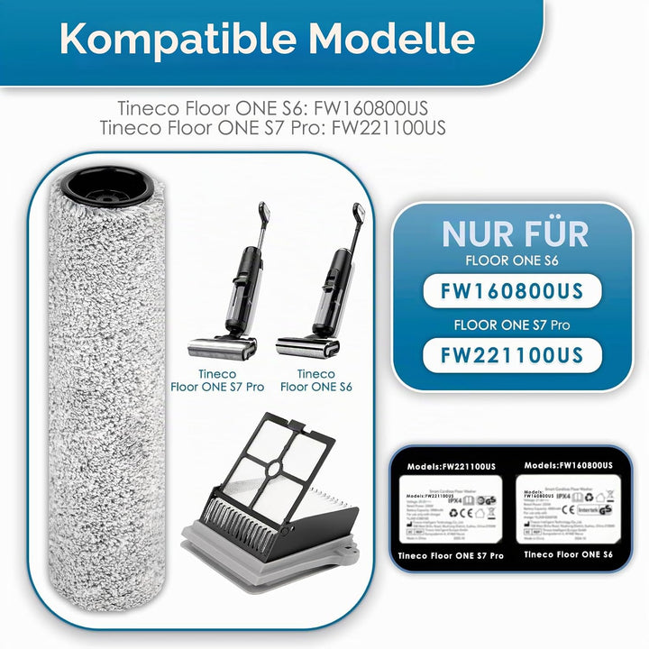 【Version 2, abnehmbar】(6 Stück) S7 Pro Bürstenwalzen und HEPA-Filter, kompatibel mit Tineco Floor On