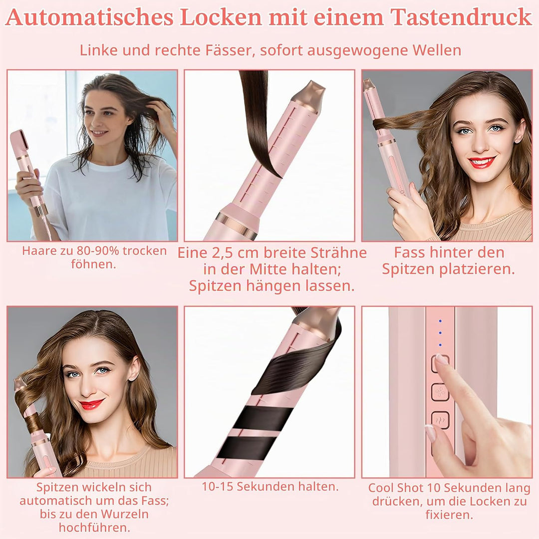 Hairstyler 6 in 1, Professioneller Haarstyler, 110000 U/Min Airstyler Set mit Auto Lockenstäbe, Föhn