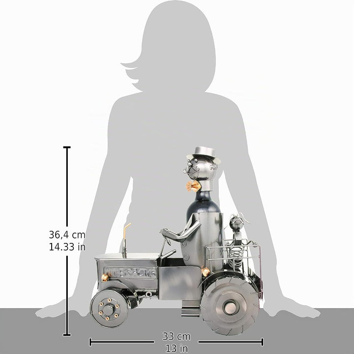 BRUBAKER Weinflaschenhalter Traktor mit Fahrer und Hund - Deko Objekt Trecker Schlepper aus Metall -