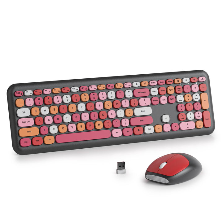 SOLIDEE Buntes kabellose Tastatur und Maus-Kombination,2.4GHz Retro Schreibmaschine Tastatur,104 Tas
