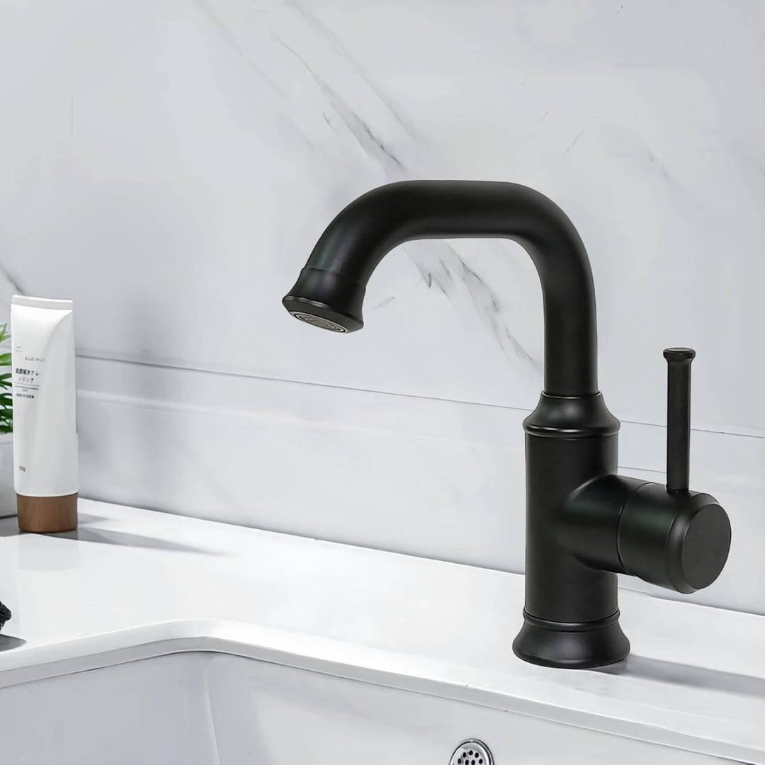 Schwarz Wasserhahn Bad, 360° Schwenkbar Waschtischarmatur Schwarz, Einhebel Mischbatterie Waschbecke