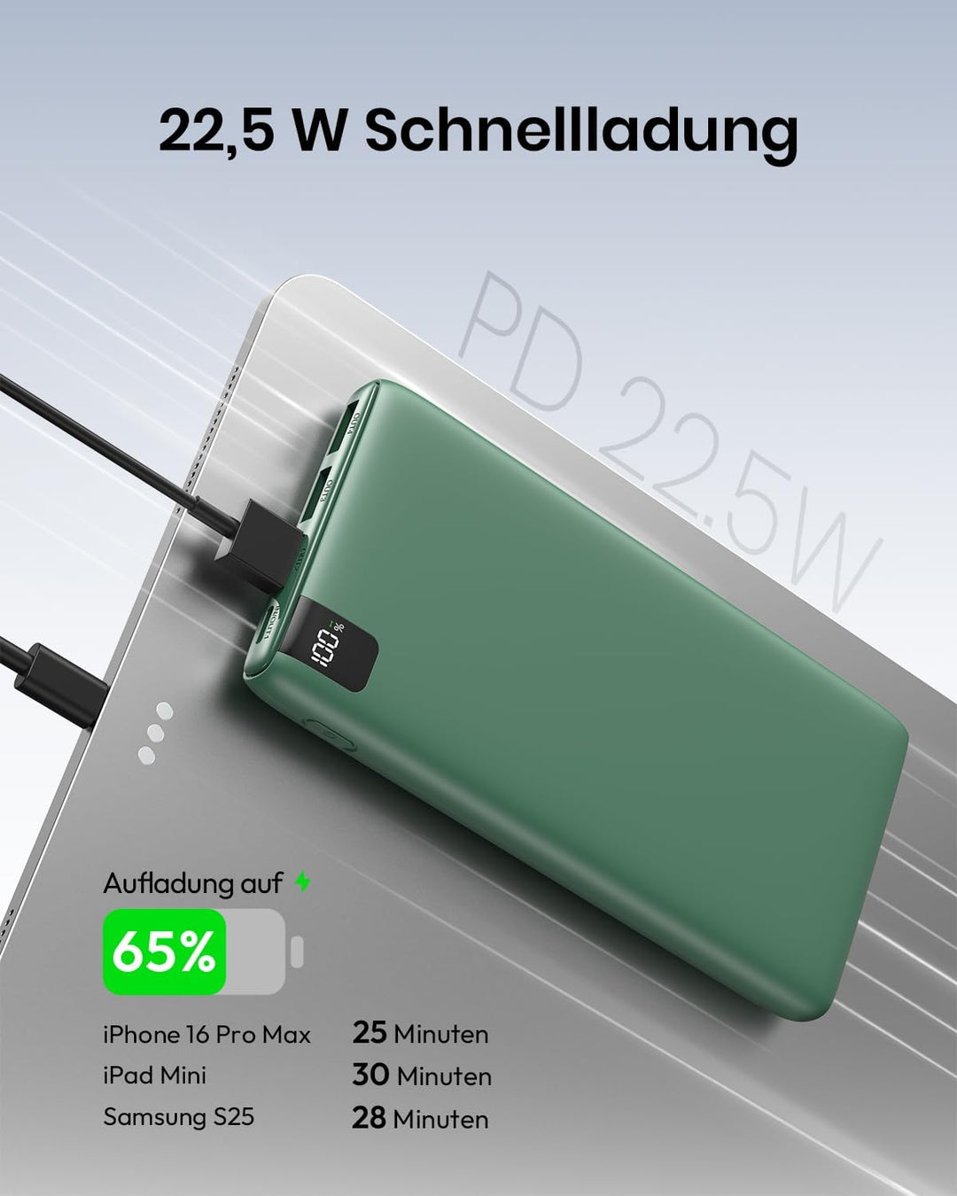 Hiluckey 27000mAh Powerbank Externer Akku - PD USB C Power Bank 22.5W Schnellladefunktion Handy Trag