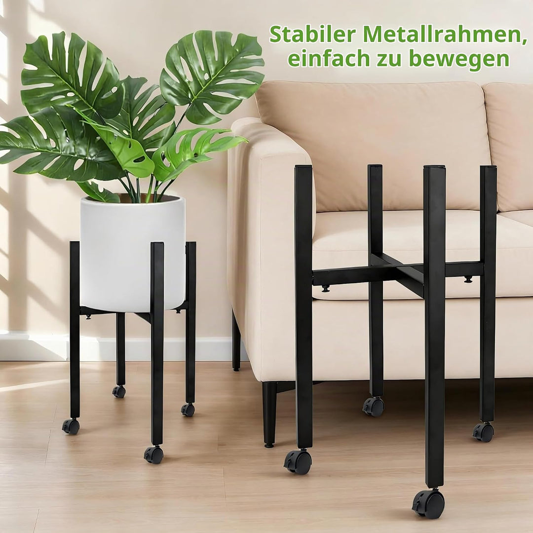 Blumenständer Metall Schwarz Verstellbar mit 4 Rollen, Blumenhocker &amp; Pflanzenständer Hoch für Töpfe