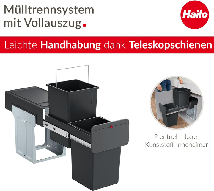 Hailo EcoLine Design L Einbau-Mülltrennungs-System | 2 x 14L | 28L | Duo Mülltrenner mit Vollauszug