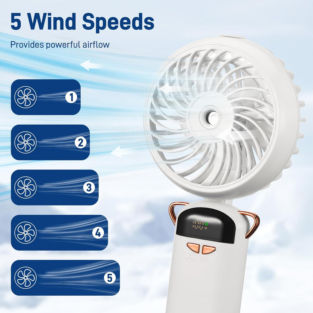 Kssvzz Handventilator Akku Aufladbar mit Wasserkühlung USB 5 Stufen Weiss | Tragbarer Mini-Ventilato