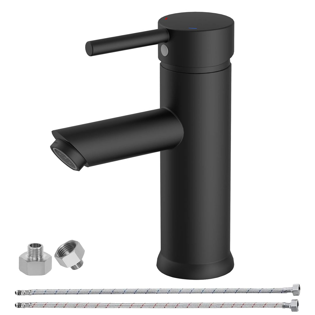 Wasserhahn Bad Schwarz Matt, Messing-Waschbecken Armaturen, Einhebelmischer Waschbecken für Bad, Gäs