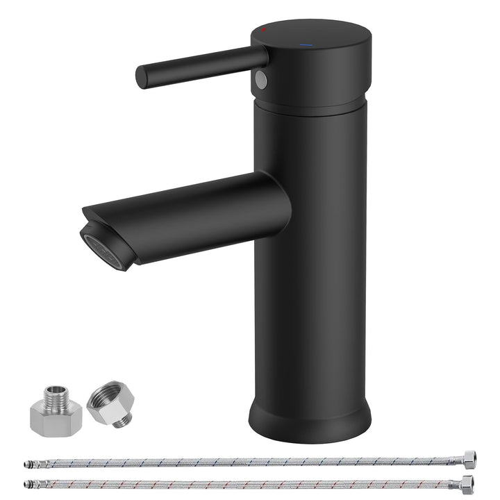 Wasserhahn Bad Schwarz Matt, Messing-Waschbecken Armaturen, Einhebelmischer Waschbecken für Bad, Gäs