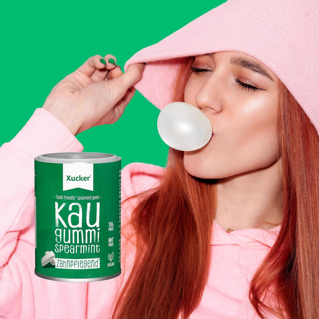 Xucker Zuckerfreie Zahnpflege Kaugummis - Xylit Kaugummis zuckerfrei mit Spearmint Geschmack I Vegan