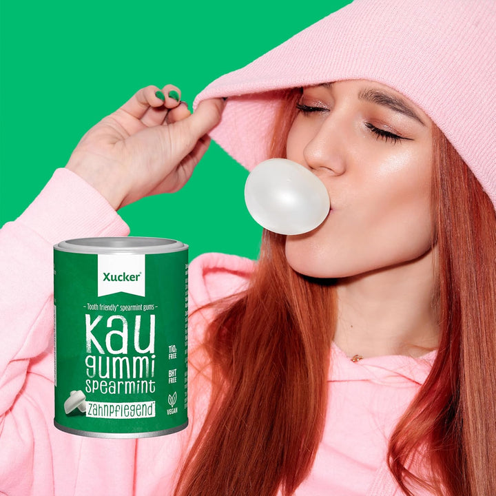 Xucker Zuckerfreie Zahnpflege Kaugummis - Xylit Kaugummis zuckerfrei mit Spearmint Geschmack I Vegan